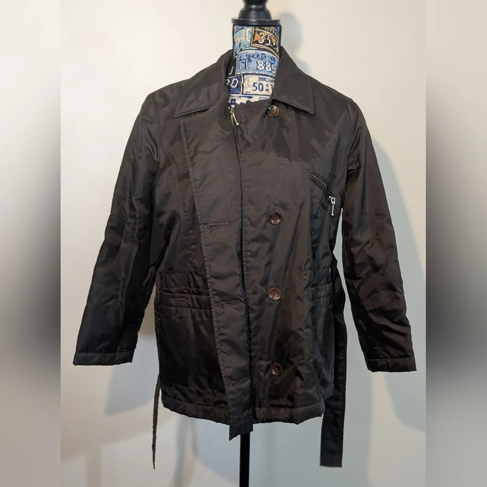 Petite Sophisticate Women's Brown Belted Puff Nylon Jacket - Picture 5 of 8